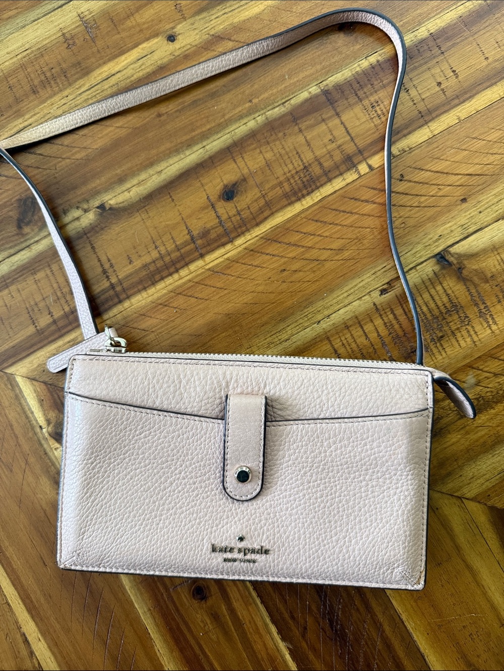 kate spade Pebbled Leather Crossbody Wallet in Blush Pink